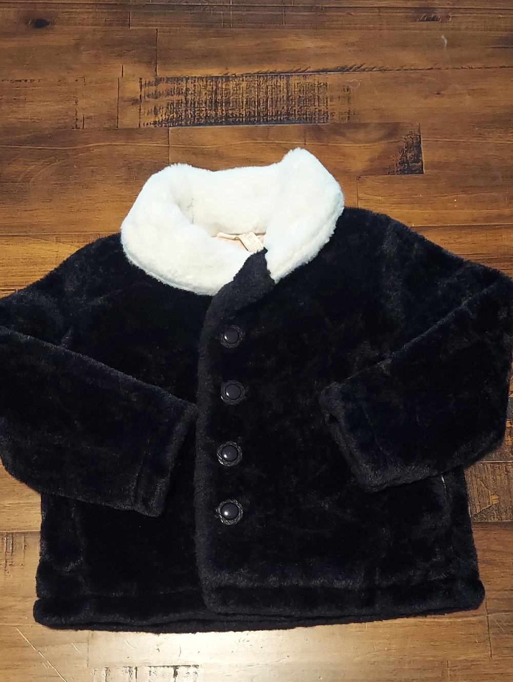Matilda Jane Black Faux Fur Pea Coat with White Collar